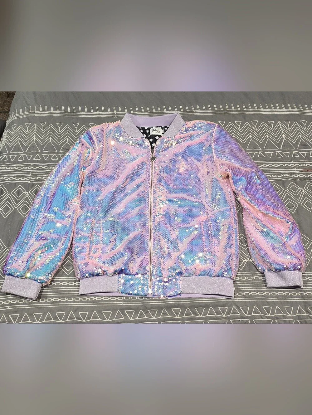 Lola + The Boys Lavender Haze Sequin Bomber Jacket Size Youth 14